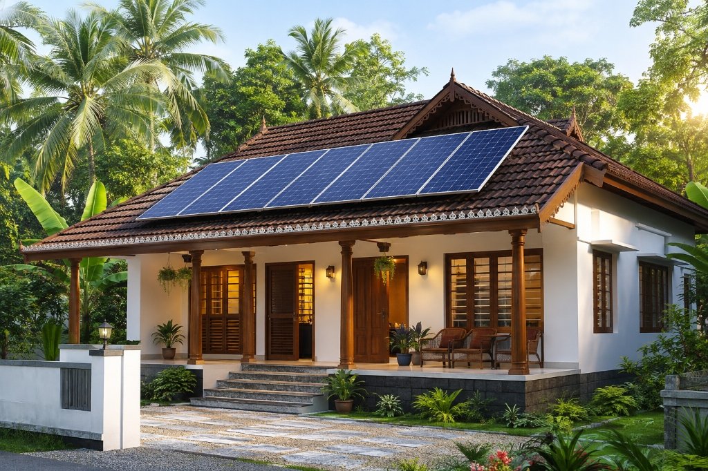 Kerala Heritage Traditional Home with Solar Panels